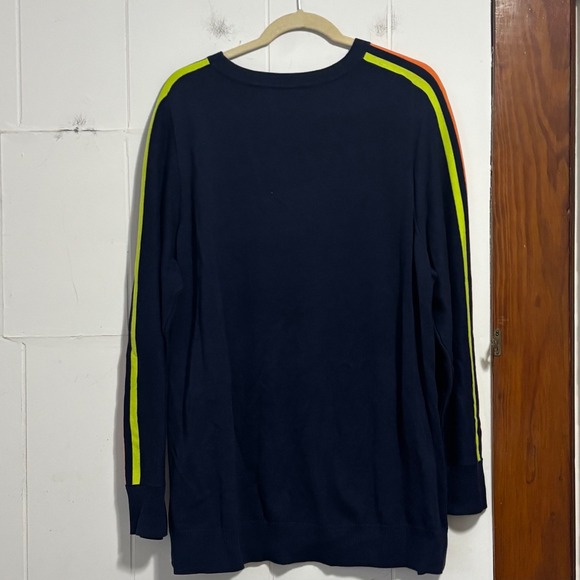 Belle by Kim Gravel Navy Blue Rainbow Stripe Sleeve Crew Neck Sweater 2X - Picture 4 of 4